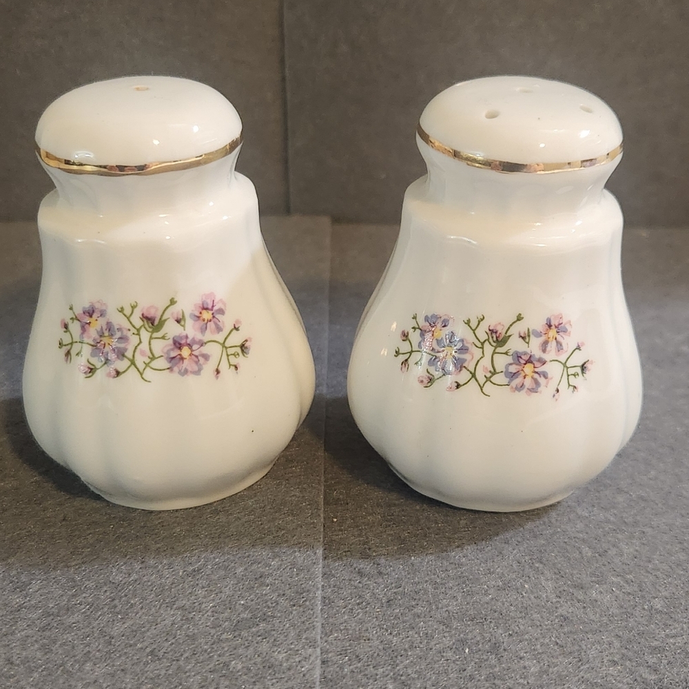 Vintage Ceramic Salt & Pepper Shakers Urn Shape White Purple & Pink Flowers